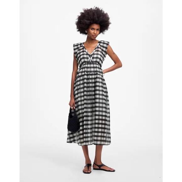 Madewell Dresses & Skirts - NWT Madewell Sheer V-Neck Dolman Maxi Dress in Gingham Black Size Small